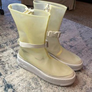 Nike Women's Pale Yellow Mid-Calf Waterproof Rain Boots with White Sole
